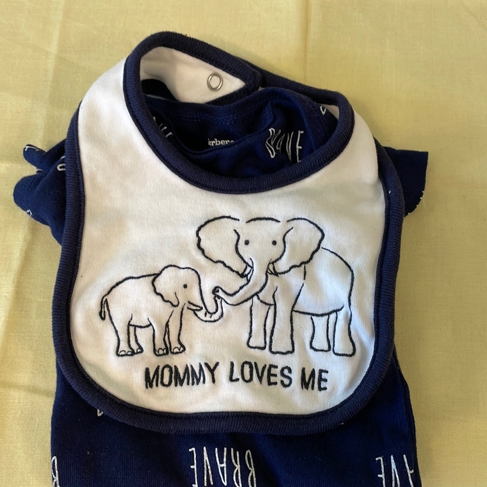Gerber elephant baby boy onesies with bib.